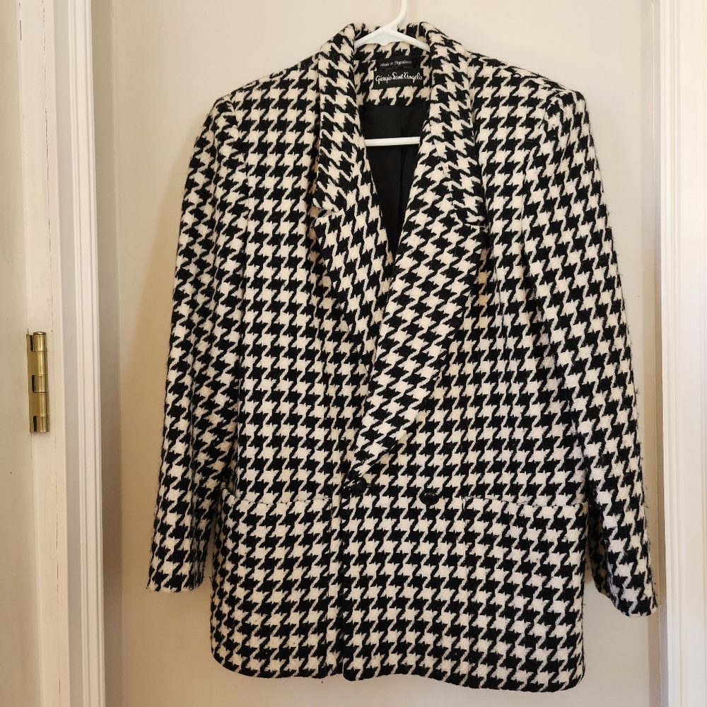 Giorgio Sant' Angelo wool blazer, size 8, black and white houndstooth